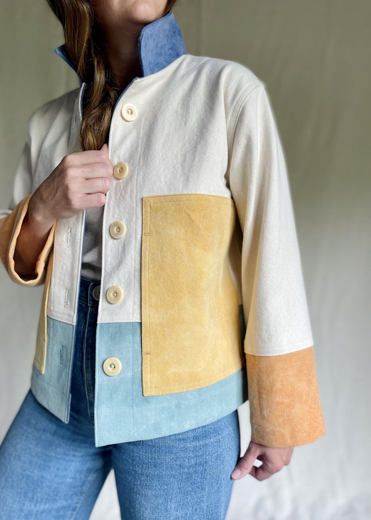 Made-to-order Color Block Jacket: Cream color body for Kim