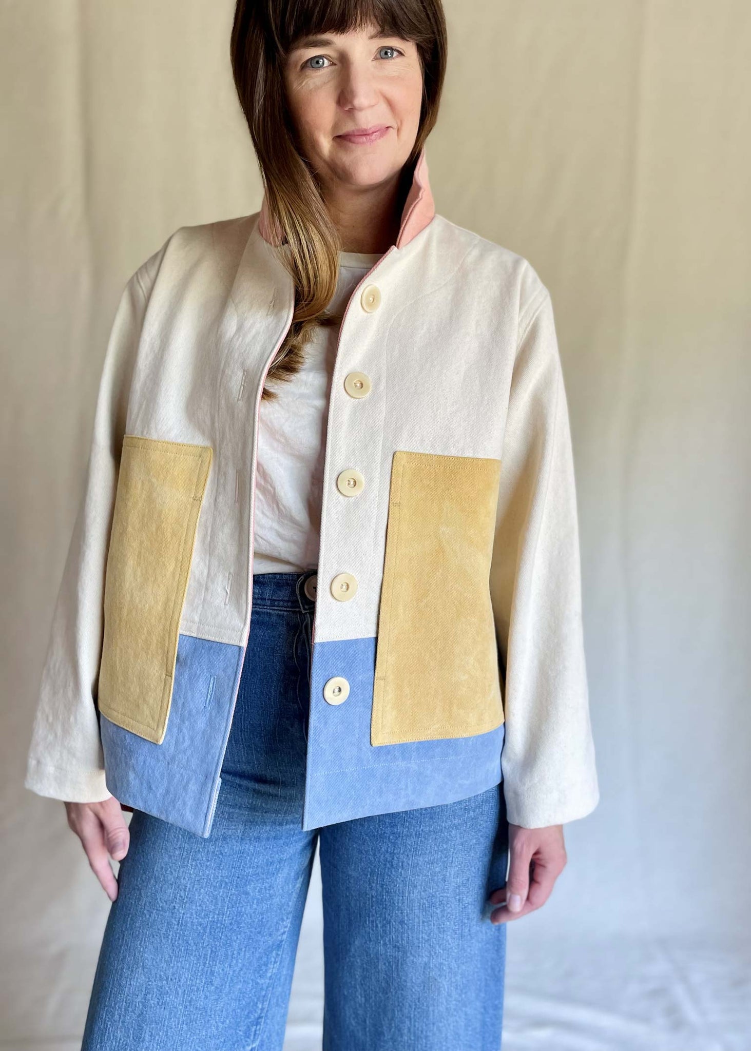 Made-to-order Color Block Jacket: Cream color body for David