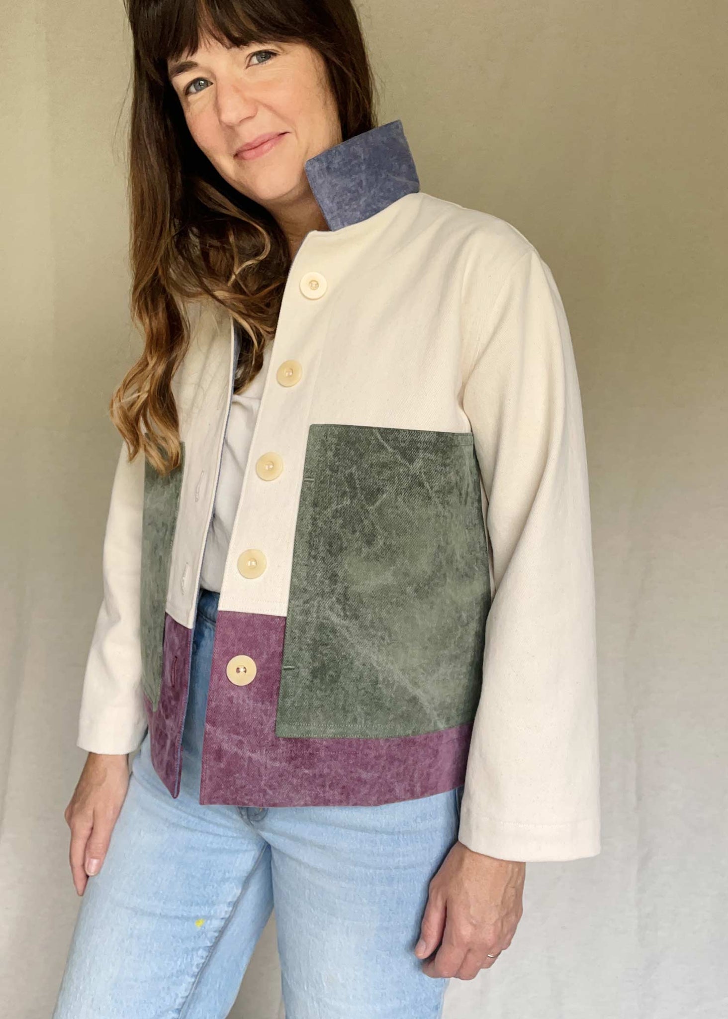 Made-to-order Color Block Jacket: Cream color body for Shaira
