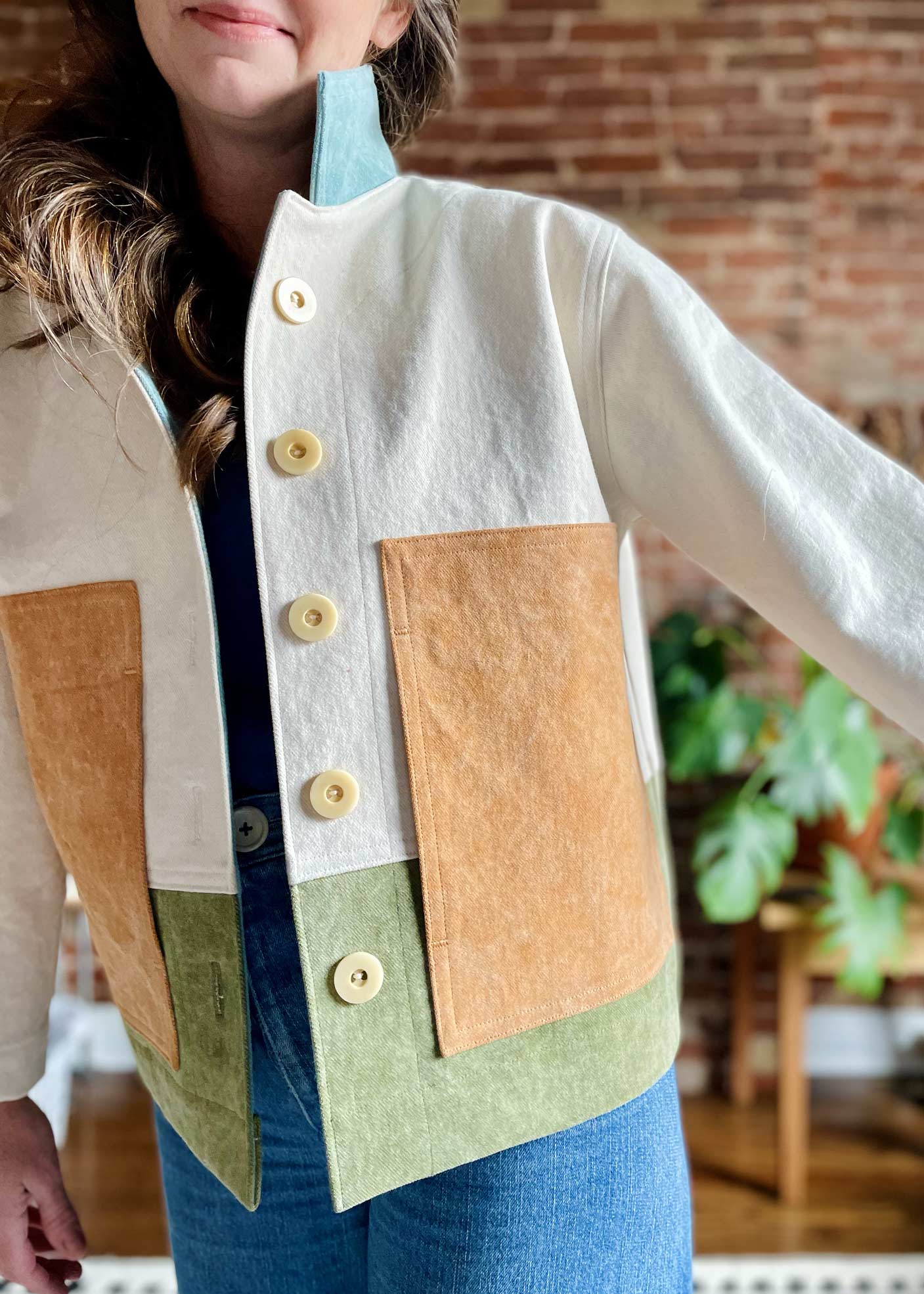 Made-to-order Color Block Jacket: Cream color body for Sara