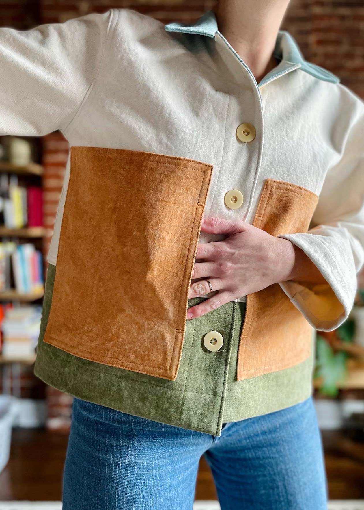 Made-to-order Color Block Jacket: Cream color body for Sara