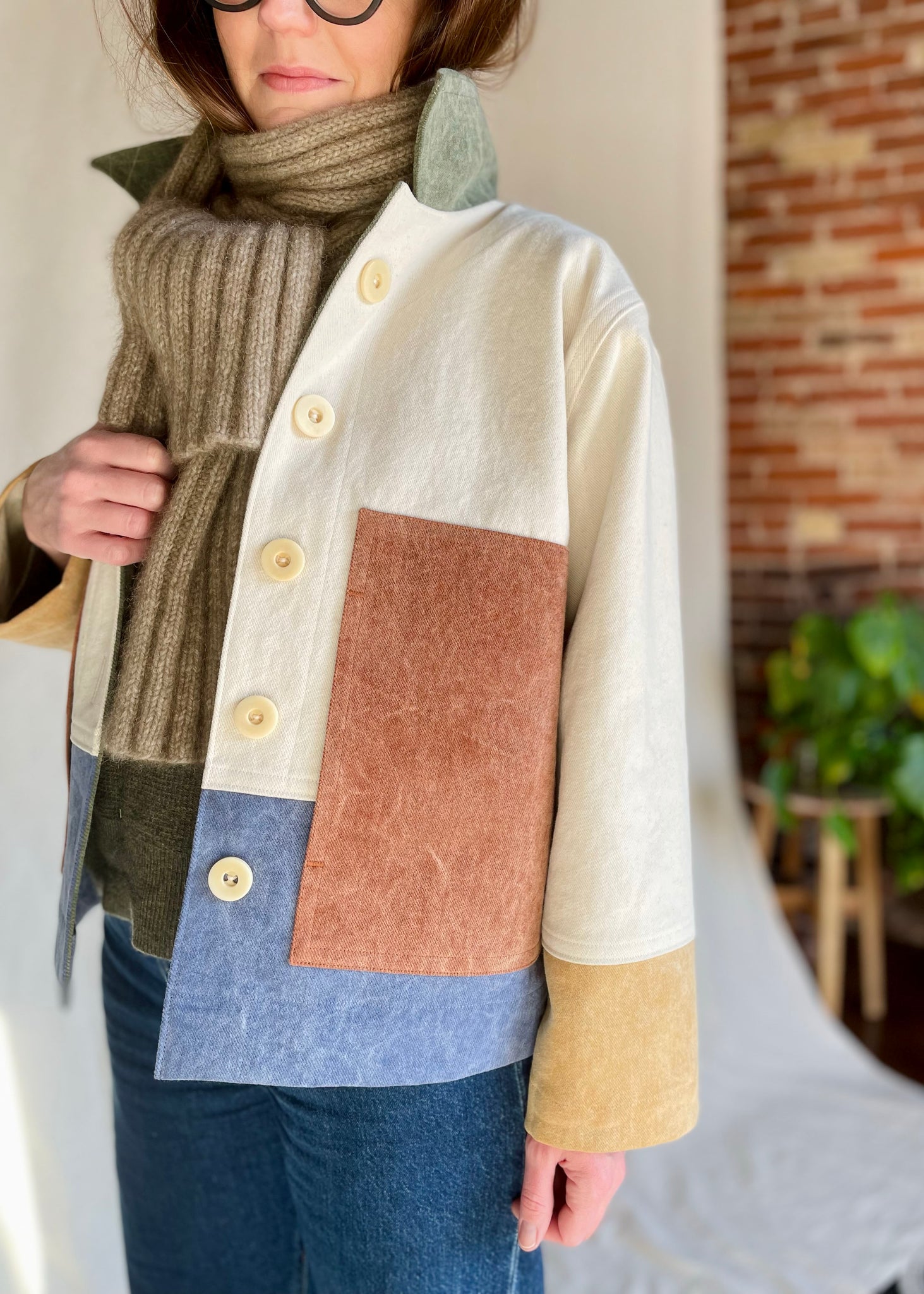 Made-to-order Color Block Jacket: Cream color body