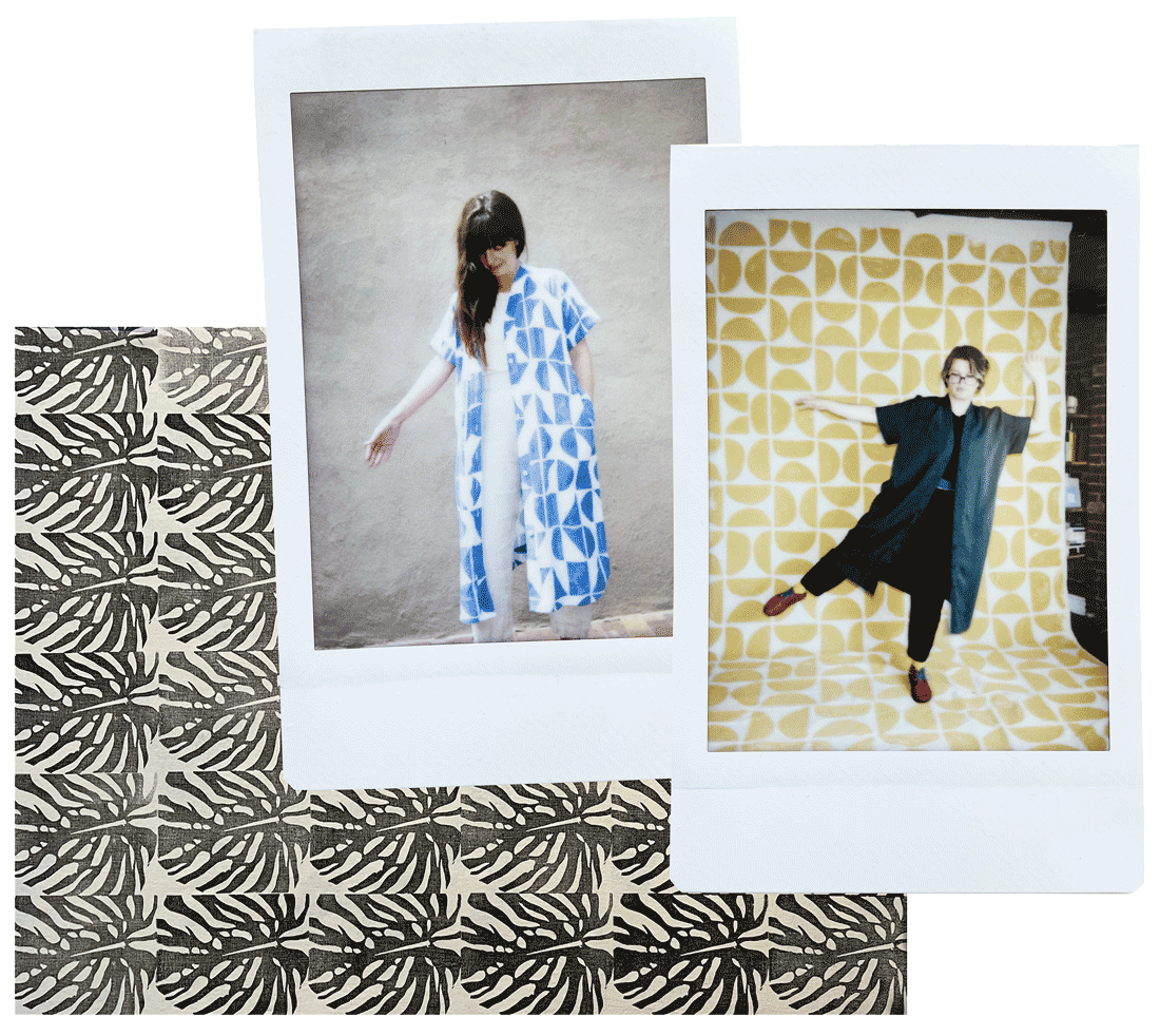 Polaroids of Meg and Kristin, along with a pattern of a print.